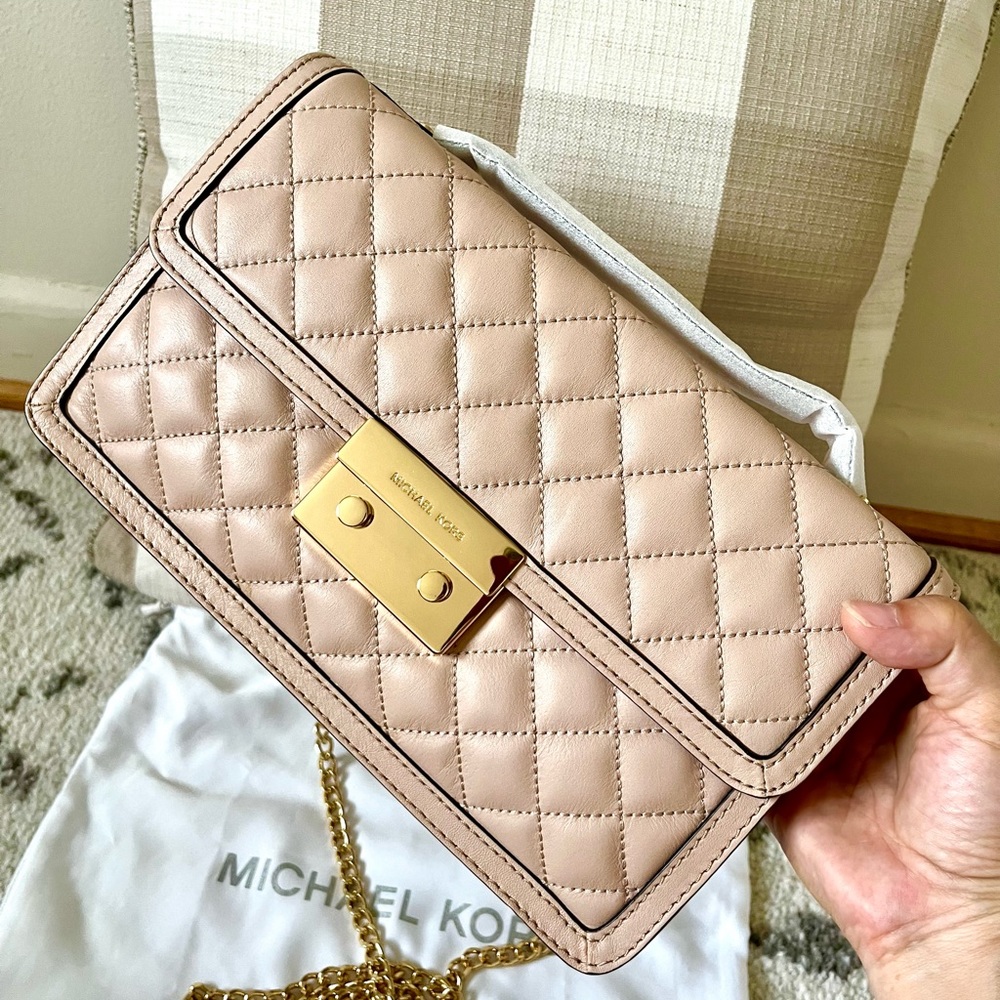 NWT Michael Kors Large Sloan Messenger Cross Body quilted leather Blush